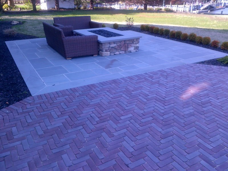bluestone patio with rectangular gas fire pit